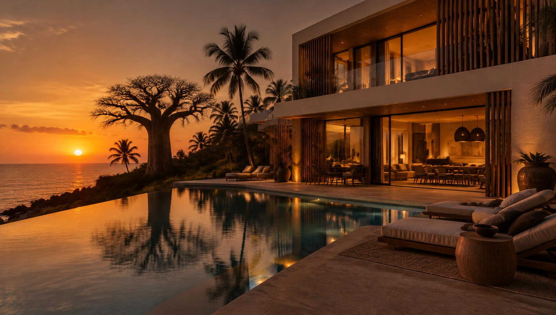 Villa contemporaine au coucher du soleil